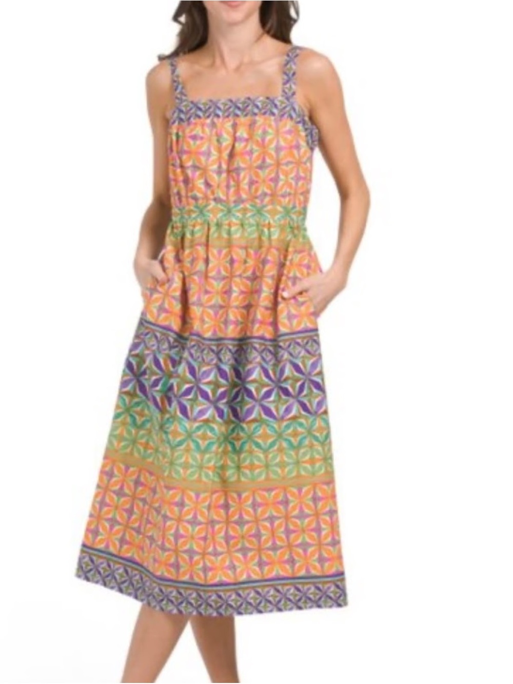 Donna Morgan Multicolor Sleeveless cotton Geometric Midi Dress size 8